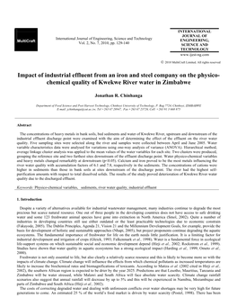 Chemical Quality of Kwekwe River Water in Zimbabwe