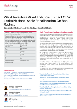 Impact of Sri Lanka National Scale Recalibration on Bank Ratings Domestic Bank Ratings Constrained by Sovereign's Credit Profile