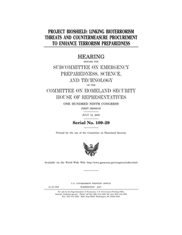 Project Bioshield: Linking Bioterrorism Threats and Countermeasure Procurement to Enhance Terrorism Preparedness