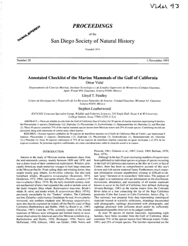 Annotated Checklist of the Marine Mammals of the Gulf of California Omarvidal Departamento De Ciencias Marinas