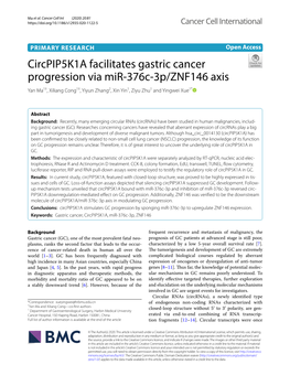Circpip5k1a Facilitates Gastric Cancer Progression Via Mir-376C-3P