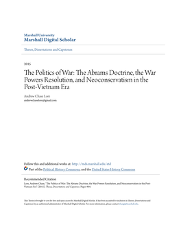 The Abrams Doctrine, the War Powers Resolution, and Neoconservatism in the Post-Vietnam Era Andrew Chase Lore Andrewchaselore@Gmail.Com