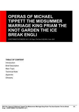 Operas of Michael Tippett the Midsummer Marriage King Priam the Knot Garden the Ice Break Engli