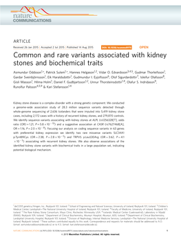 Common and Rare Variants Associated with Kidney Stones and Biochemical Traits