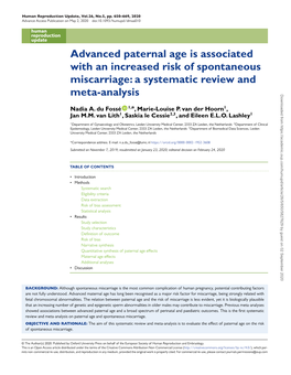 Advanced Paternal Age Is Associated with an Increased Risk of Spontaneous Miscarriage: a Systematic Review And