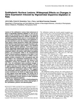 Subthalamic Nucleus Lesions: Widespread Effects on Changes in Gene Expression Induced by Nigrostriatal Dopamine Depletion in Rats