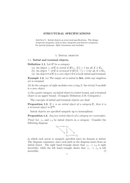 STRUCTURAL SPECIFICATIONS 1. Initial Objects 1.1. Initial And