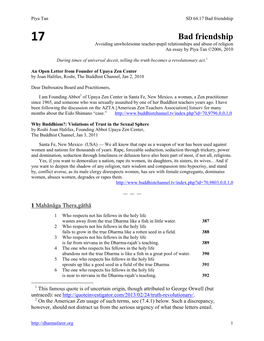 Bad Friendship 17 Bad Friendship Avoiding Unwholesome Teacher-Pupil Relationships and Abuse of Religion an Essay by Piya Tan ©2006, 2010