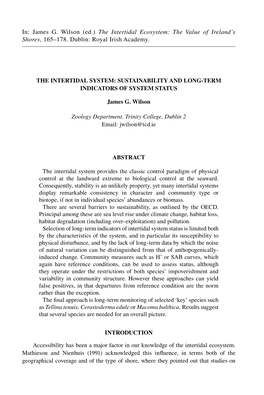 The Intertidal System: Sustainability and Long-Term Indicators of System Status