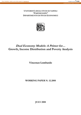 Dual Economy Models: a Primer For… Growth, Income Distribution and Poverty Analysis