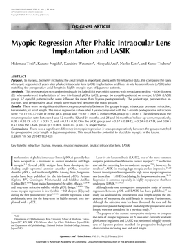 Myopic Regression After Phakic Intraocular Lens Implantation and LASIK