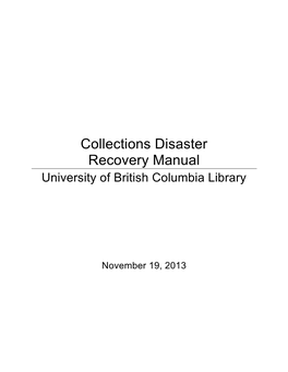 Collections Disaster Recovery Manual University of British Columbia Library