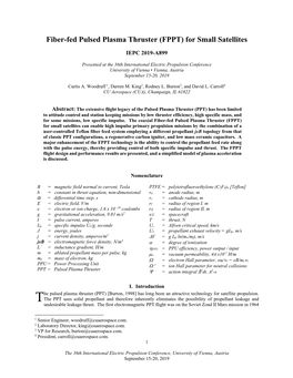 Fiber-Fed Pulsed Plasma Thruster (FPPT) for Small Satellites