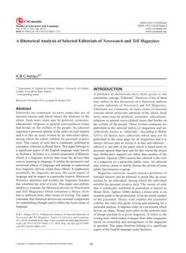 A Rhetorical Analysis of Selected Editorials of Newswatch and Tell Magazines