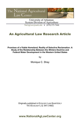 An Agricultural Law Research Article