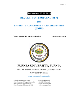 Purnea University, Purnia Pratap Nagar, Purnia, Bihar (India) – 854301 Phone: 06454-223223