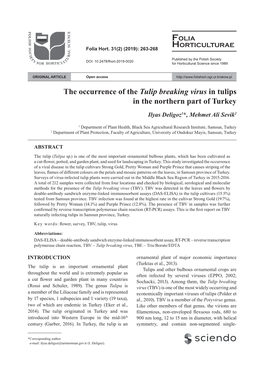 The Occurrence of the Tulip Breaking Virus in Tulips in the Northern Part of Turkey