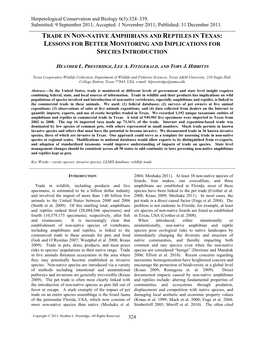 Trade in Non-Native Amphibians and Reptiles in Texas: Lessons for Better Monitoring and Implications for Species Introduction