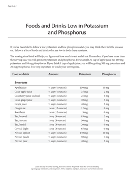 Foods and Drinks Low in Potassium and Phosphorus