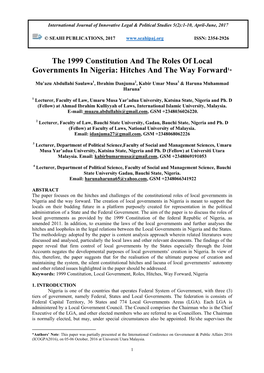 The Constitutional Roles of Local Governments in Nigeria and the Way Forward