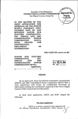 Initial Order, ERC Case No. 2016-110 RC