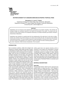 Rotifer Diversity of a Manure Enriched Eutrophic Tropical Pond