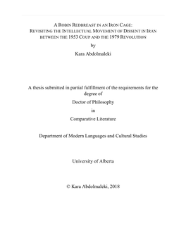 By Kara Abdolmaleki a Thesis Submitted in Partial Fulfillment of The