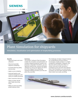 Plant Simulation for Shipyards Simulation, Visualization and Optimization of Shipbuilding Processes