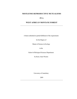 Mistletoe Reproductive Mutualisms in a West African