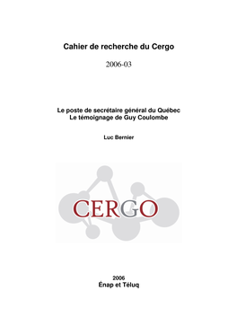 Cahier De Recherche Du Cergo 2006-03