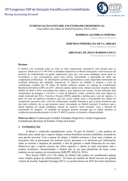 XV Congresso USP De Iniciação Científica Em Contabilidade Moving Accounting Forward