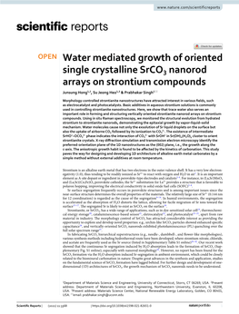 Water Mediated Growth of Oriented Single Crystalline Srco3 Nanorod