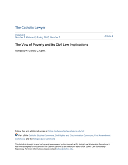 The Vow of Poverty and Its Civil Law Implications