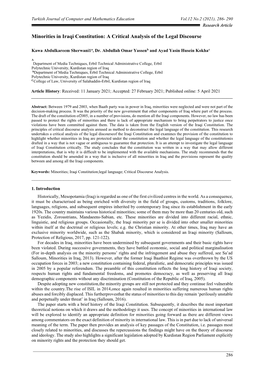 Minorities in Iraqi Constitution: a Critical Analysis of the Legal Discourse