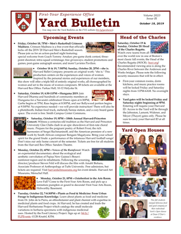 Yard Bulletin October 18, 2019 You May View the Yard Bulletin on the FYE Website (Bit.Ly/Yardnews)