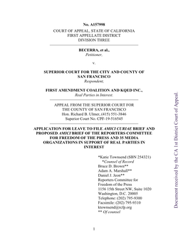 Document Received by the CA 1St District Court of Appeal