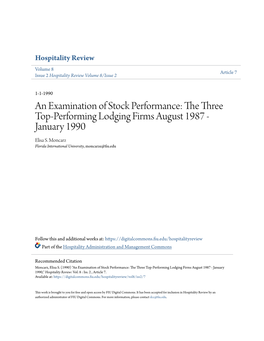 An Examination of Stock Performance: the Three Top-Performing Lodging Firms August 1987 - January 1990 Elisa S