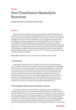 Post-Transfusion Haemolytic Reactions Jolanta Korsak and Anna Piotrowska