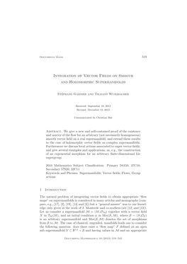 Integration of Vector Fields on Smooth and Holomorphic Supermanifolds