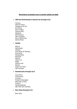 Municípios Sorteados Para a Quinta Edição Do IASC