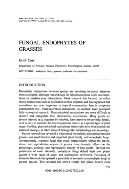 Fungal Endophytes of Grasses