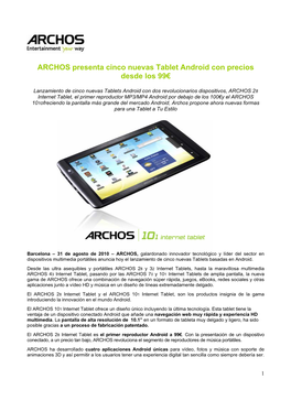 ARCHOS Presenta Cinco Nuevas Tablet Android Con Precios Desde Los 99€