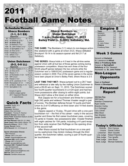 2011 Football Game Notes Schedule/Results Empire 8 Ithaca Bombers Ithaca Bombers Vs