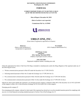 URBAN ONE, INC. (Exact Name of Registrant As Specified in Its Charter)