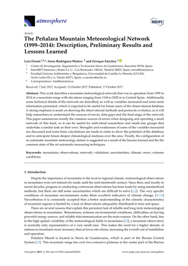 The Peñalara Mountain Meteorological Network (1999–2014): Description, Preliminary Results and Lessons Learned