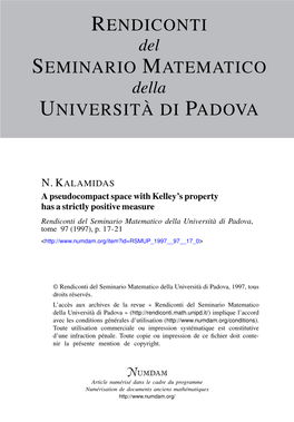 SEMINARIO MATEMATICO Della UNIVERSITÀDI PADOVA