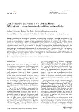 Leaf Breakdown Patterns in a NW Italian Stream: Effect of Leaf Type, Environmental Conditions and Patch Size