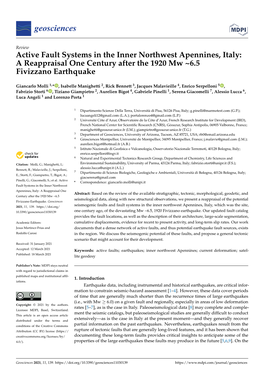 Active Fault Systems in the Inner Northwest Apennines, Italy: a Reappraisal One Century After the 1920 Mw ~6.5 Fivizzano Earthquake