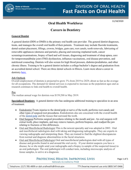 Oral Health Workforce Careers in Dentistry