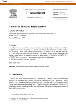 Sumsets of Pisot and Salem Numbers